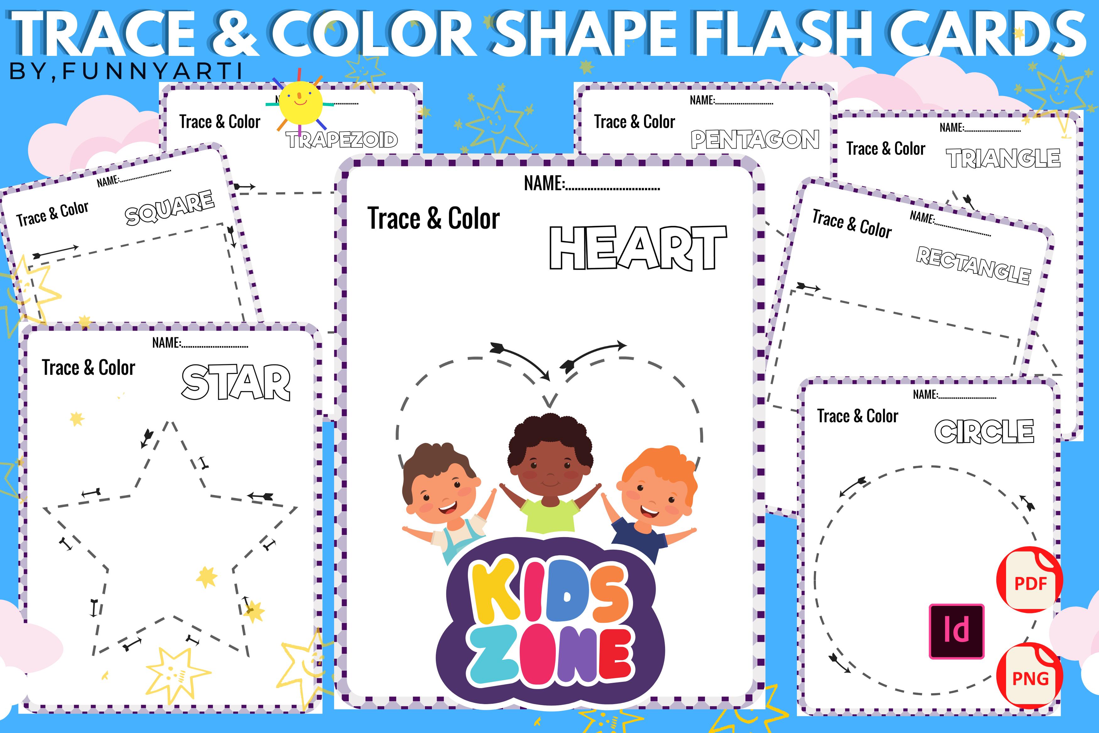 Trace & Color Shapes Flash Cards