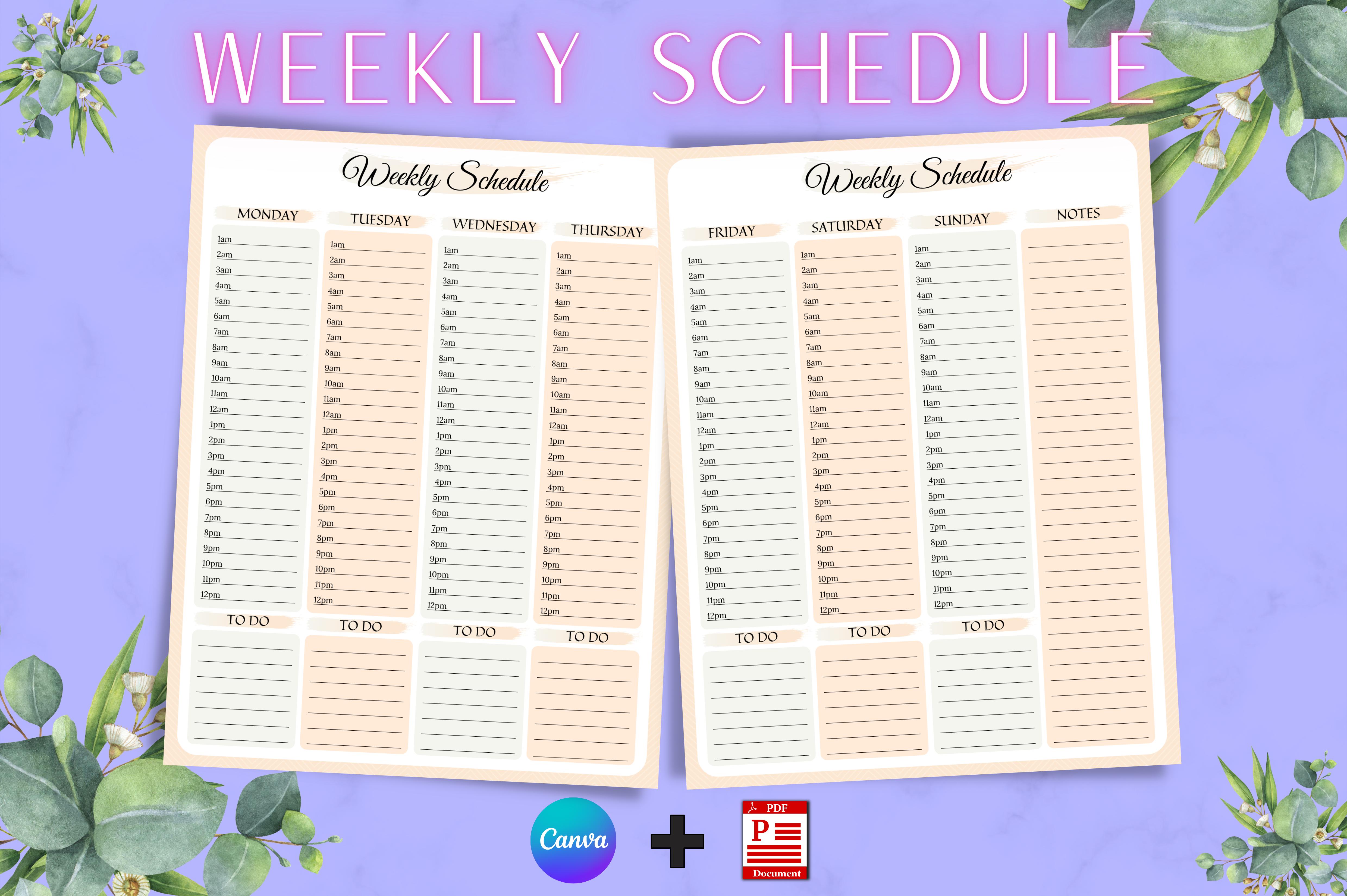 Weekly Schedule Page Canva Template