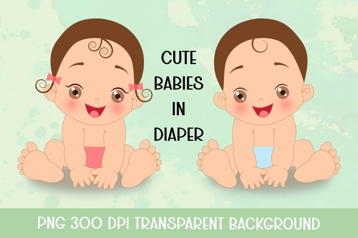 Cute Babies in Diaper Clipart