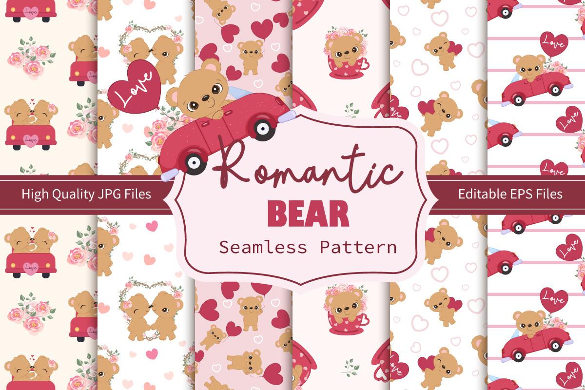Valentine Bear Seamless Patterns Set