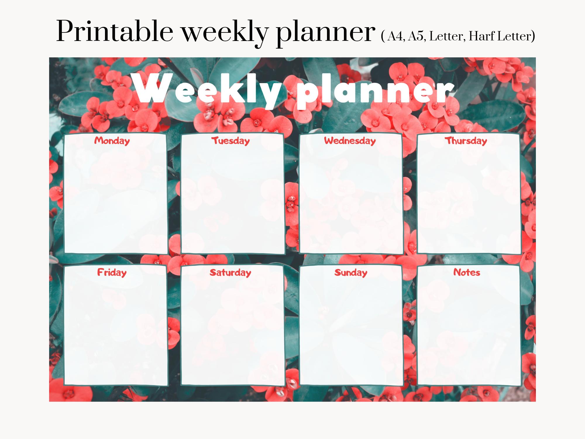 Printable Floral Weekly Planner, A4/A5
