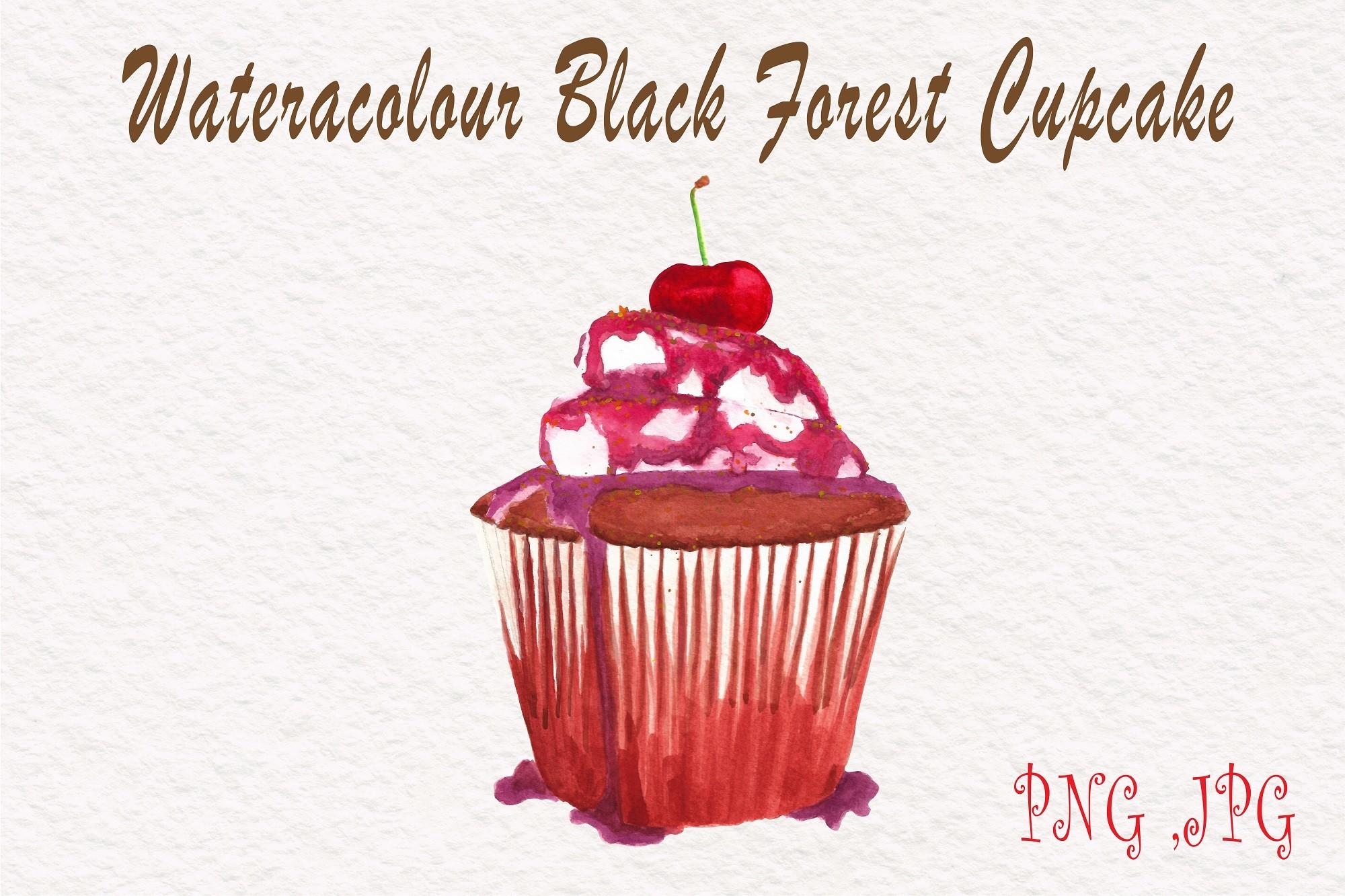 Watercolour Black Forest Cupcake Clipart