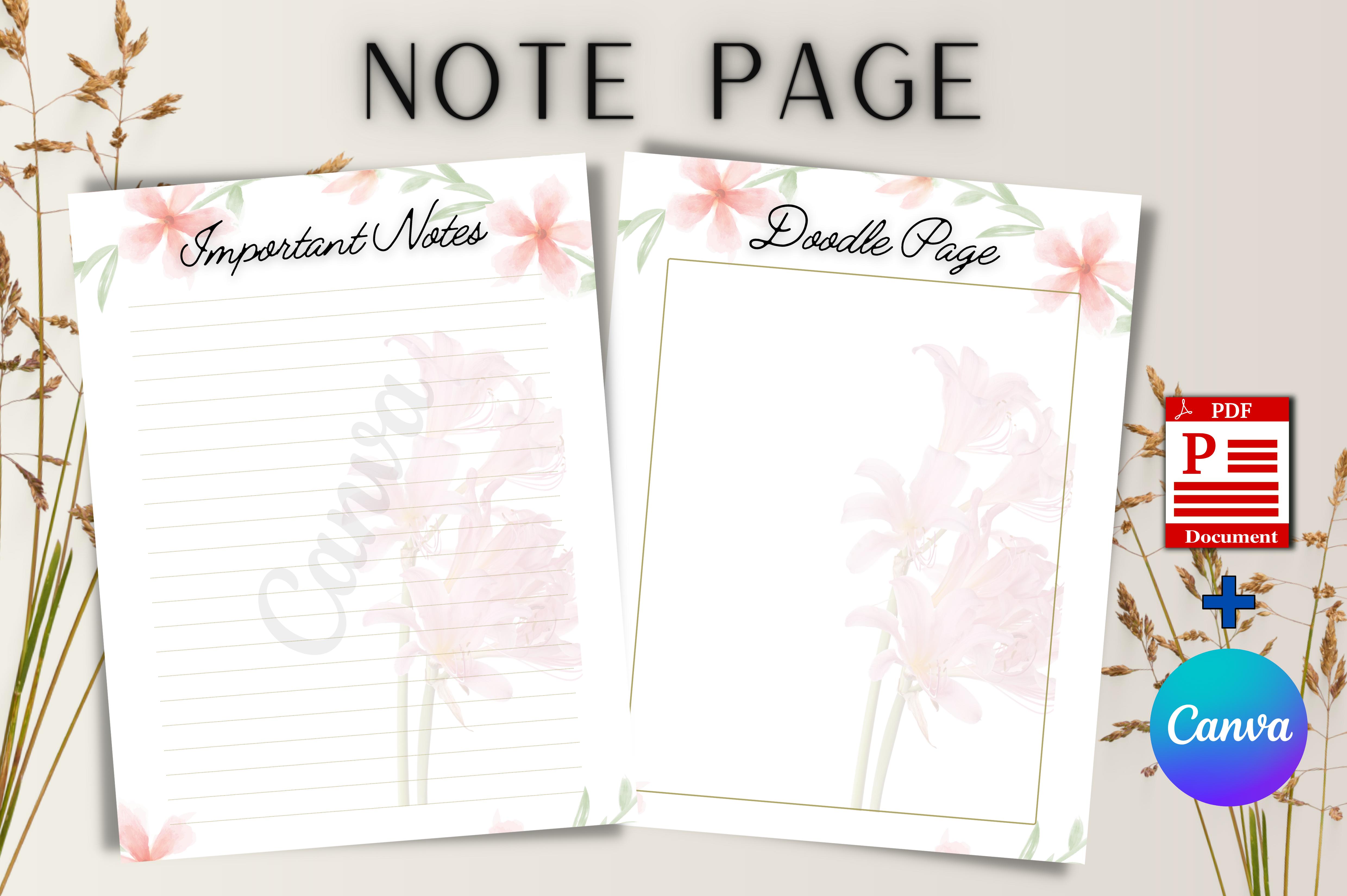 Note Page Editable Template