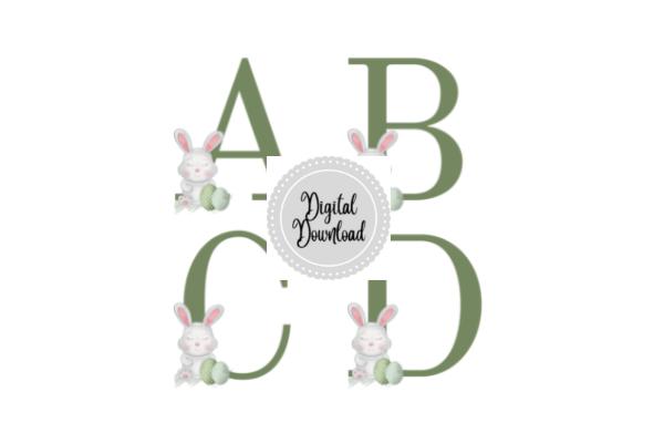 Green Easter Bunny Alphabet Clipart