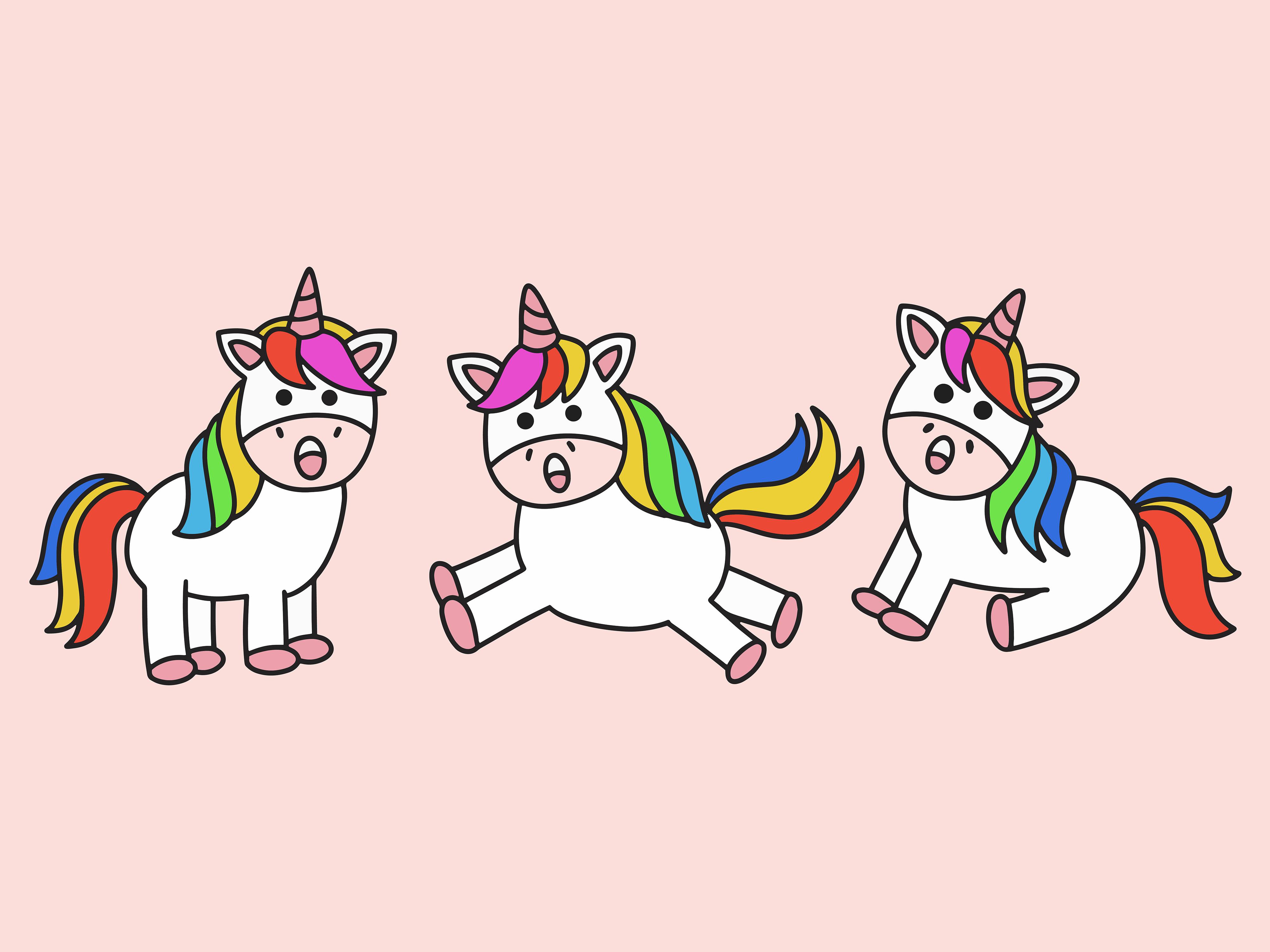 Set Cute Animal Unicorn Love Cartoon