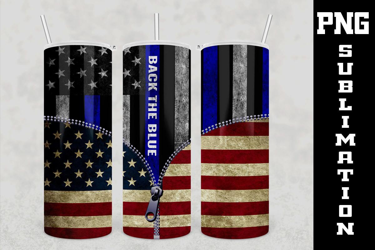 20oz Black the Blue Zipper American Flag