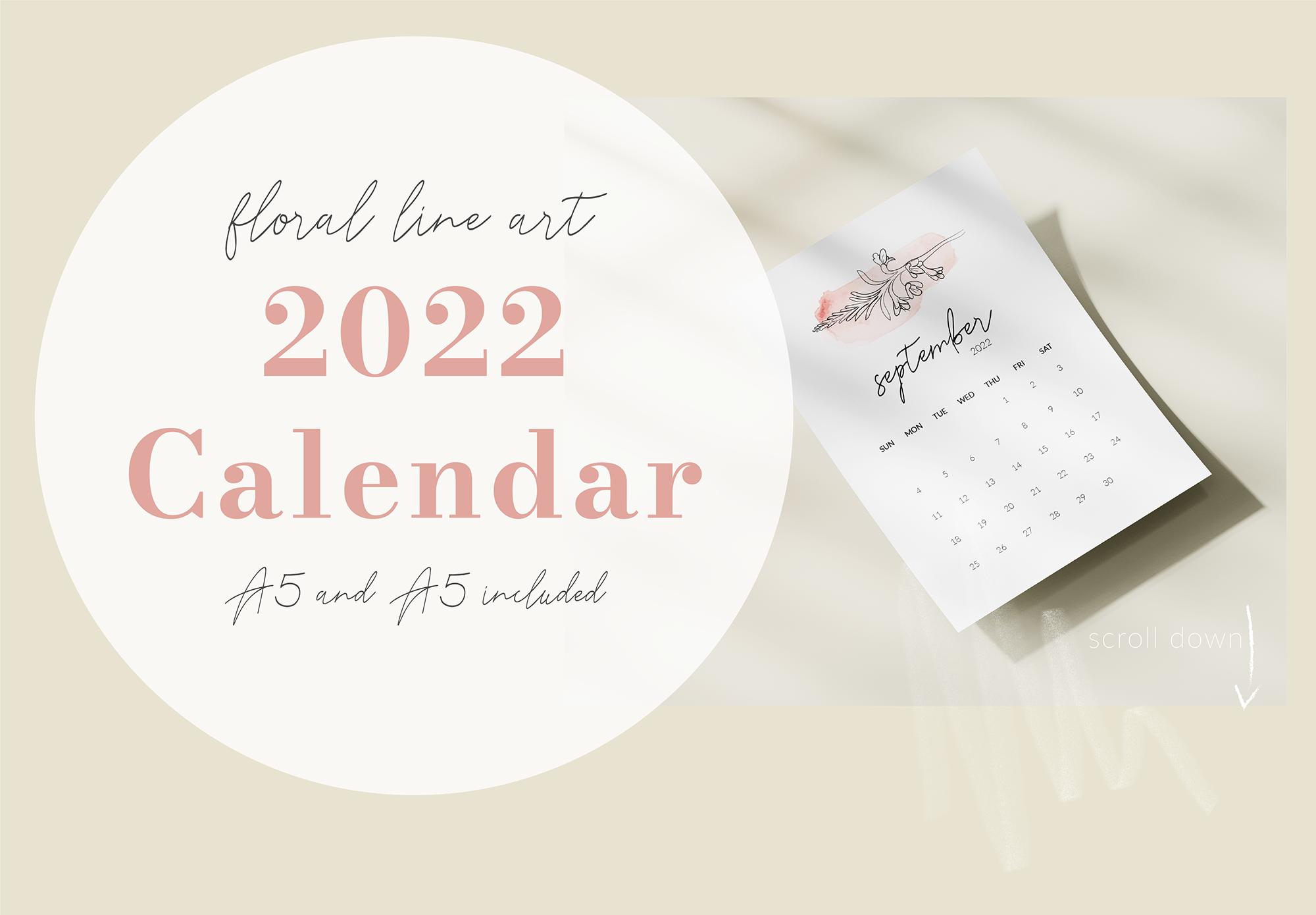 Print Floral Line Art Calendar 2022