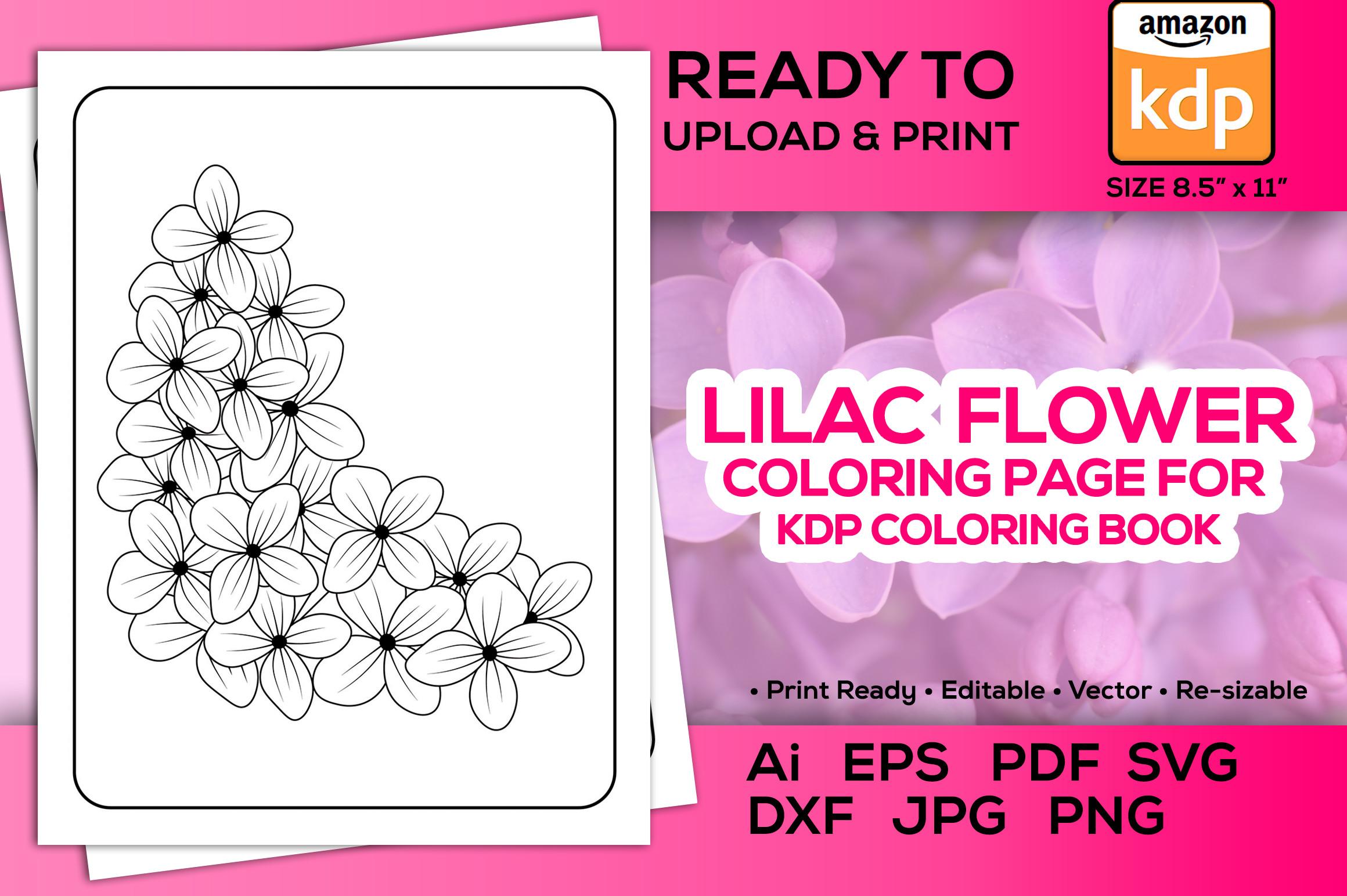 Lilac Flower Coloring Page Book for Kdp