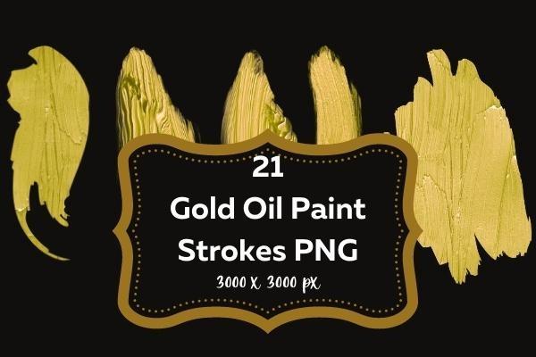 21 Gold Thick Oil Paint Strokes PNG