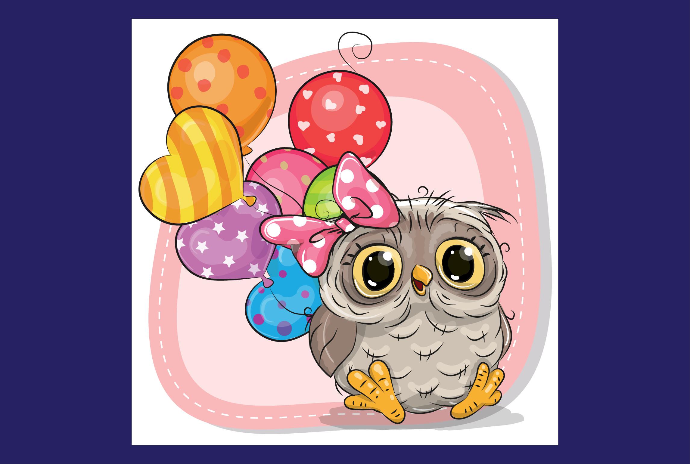 Owl and Balloon Cartoon Design
