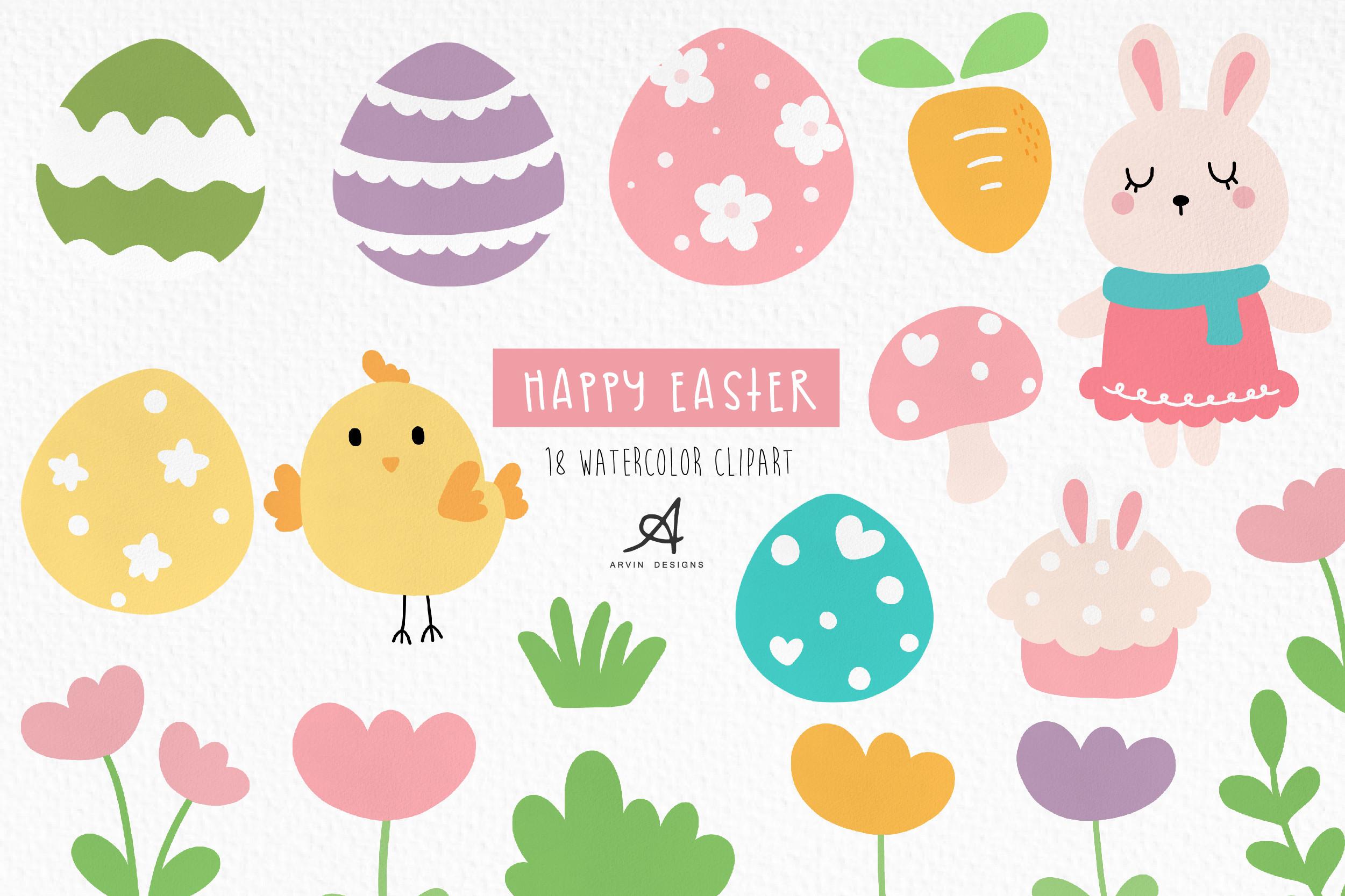 Easter Clipart, Rabbit and Easter Eggs