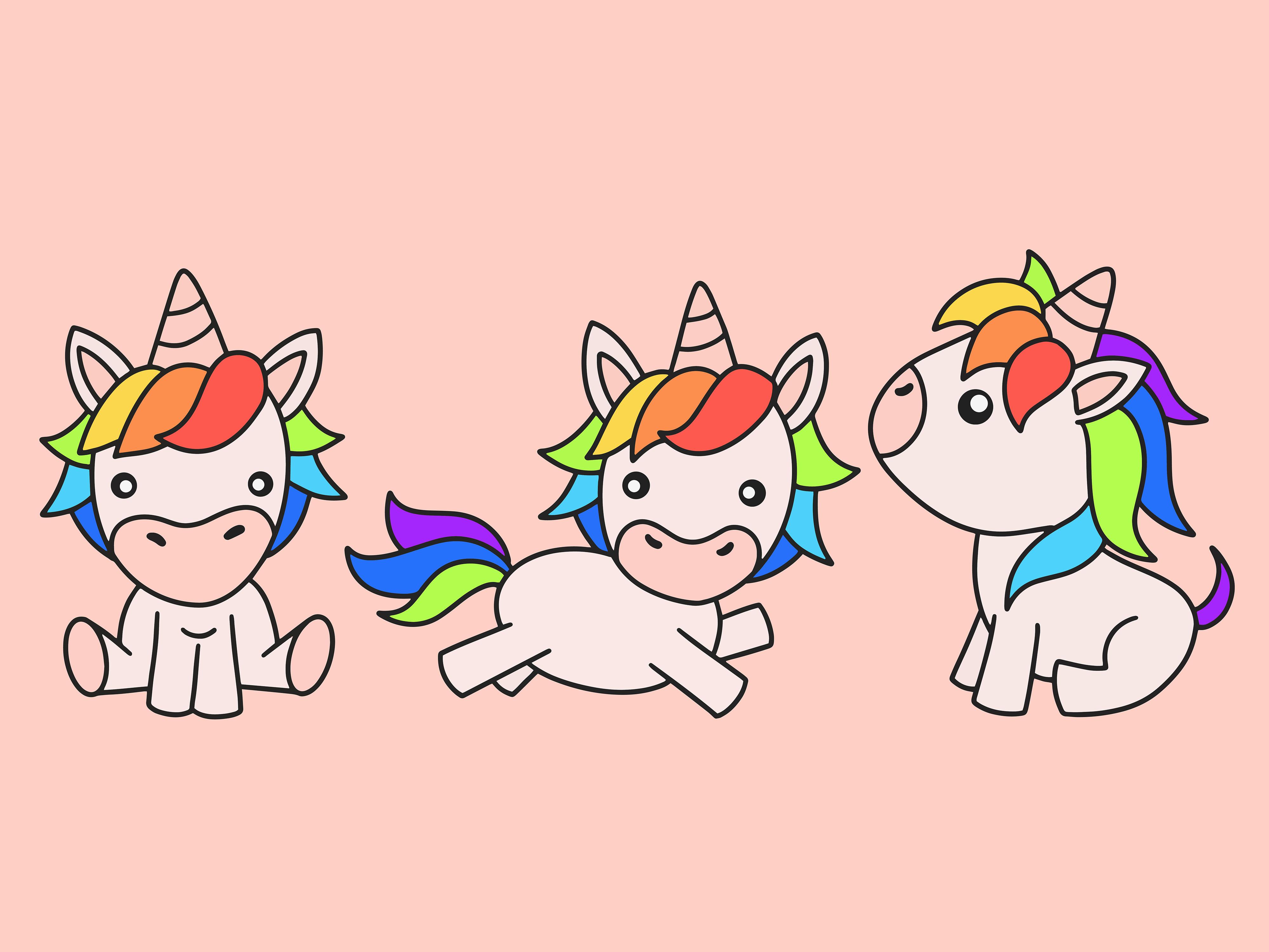 Set Cute Animal Unicorn Love Cartoon