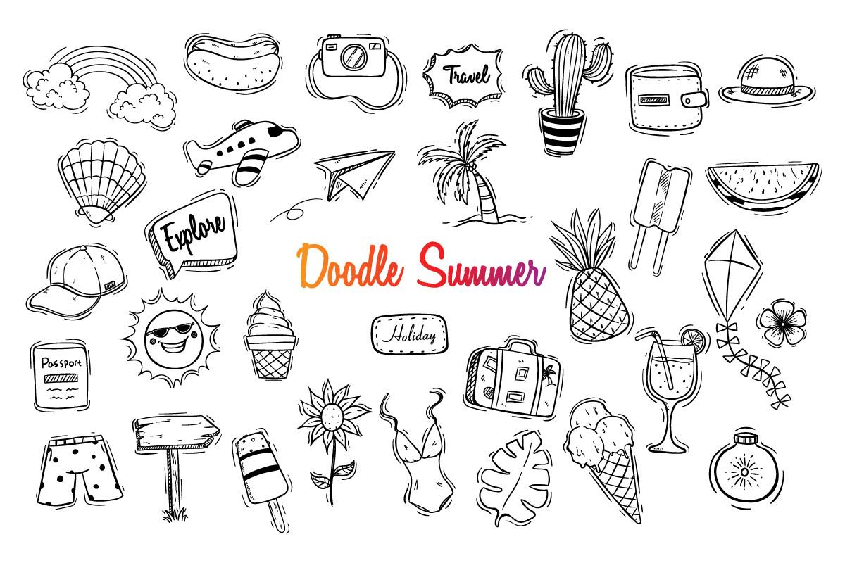 Set of Summer Doodle Icons or Elements
