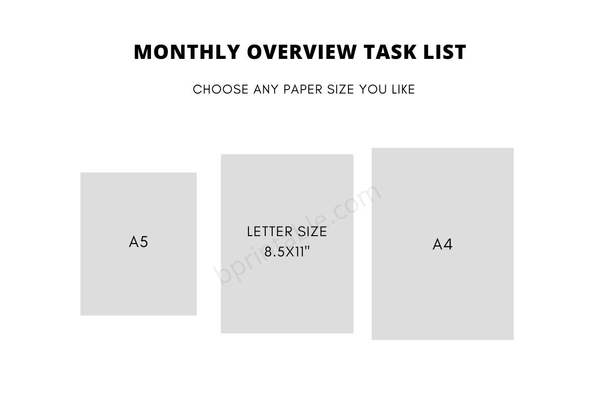 Printable Monthly Overview Task List