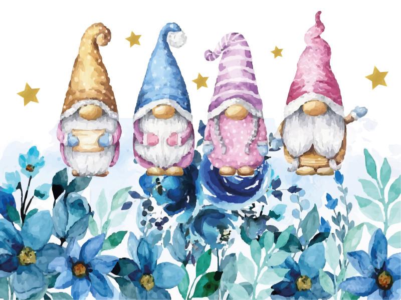 Watercolor Four Gnomes Clipart
