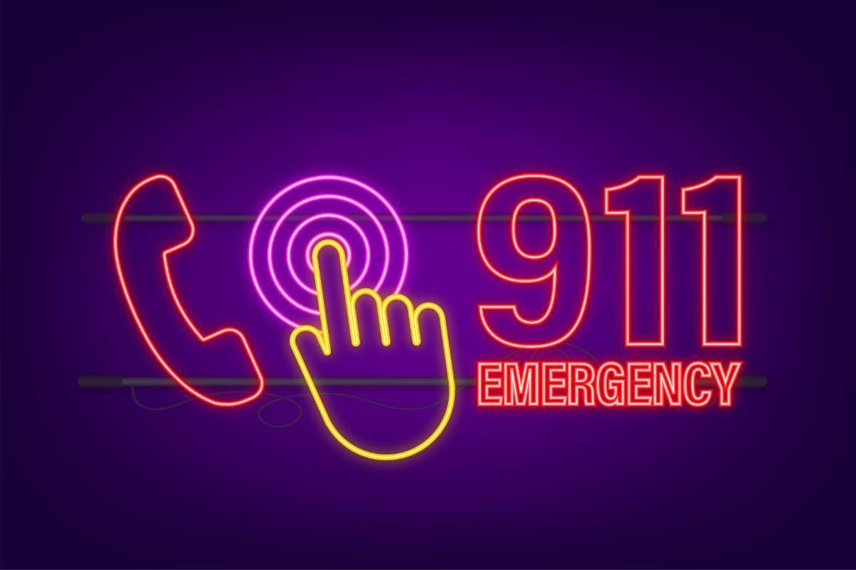 911 Call in Neon Style. Call Icon Vector
