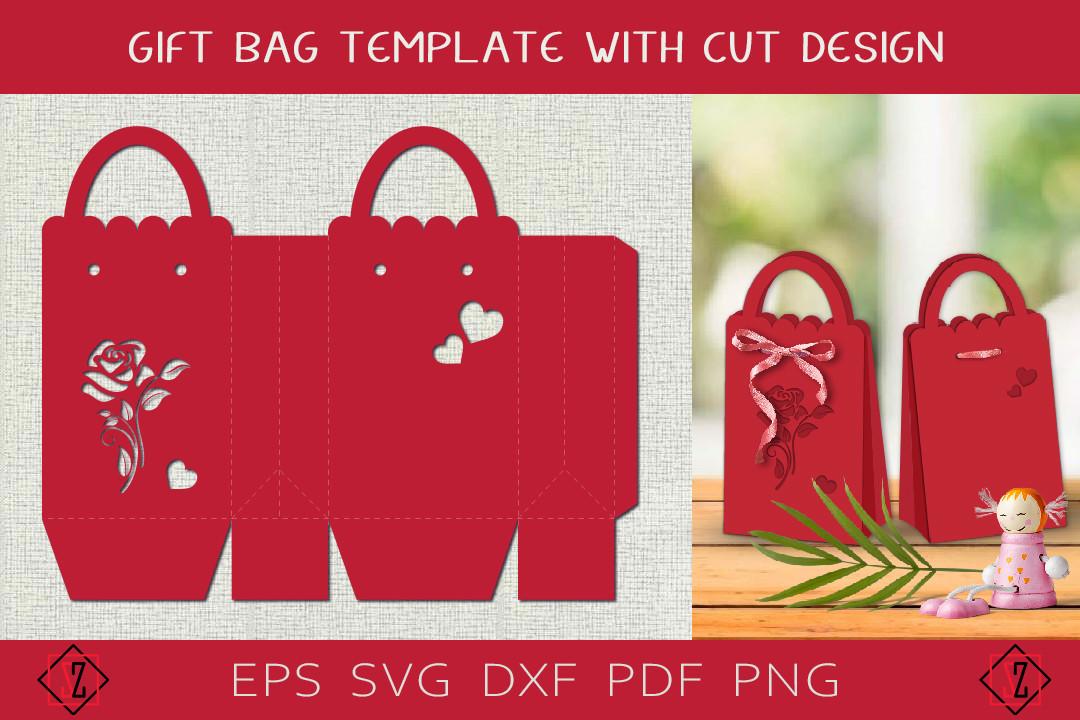 Gift Bag Template with Rose and Hearts.