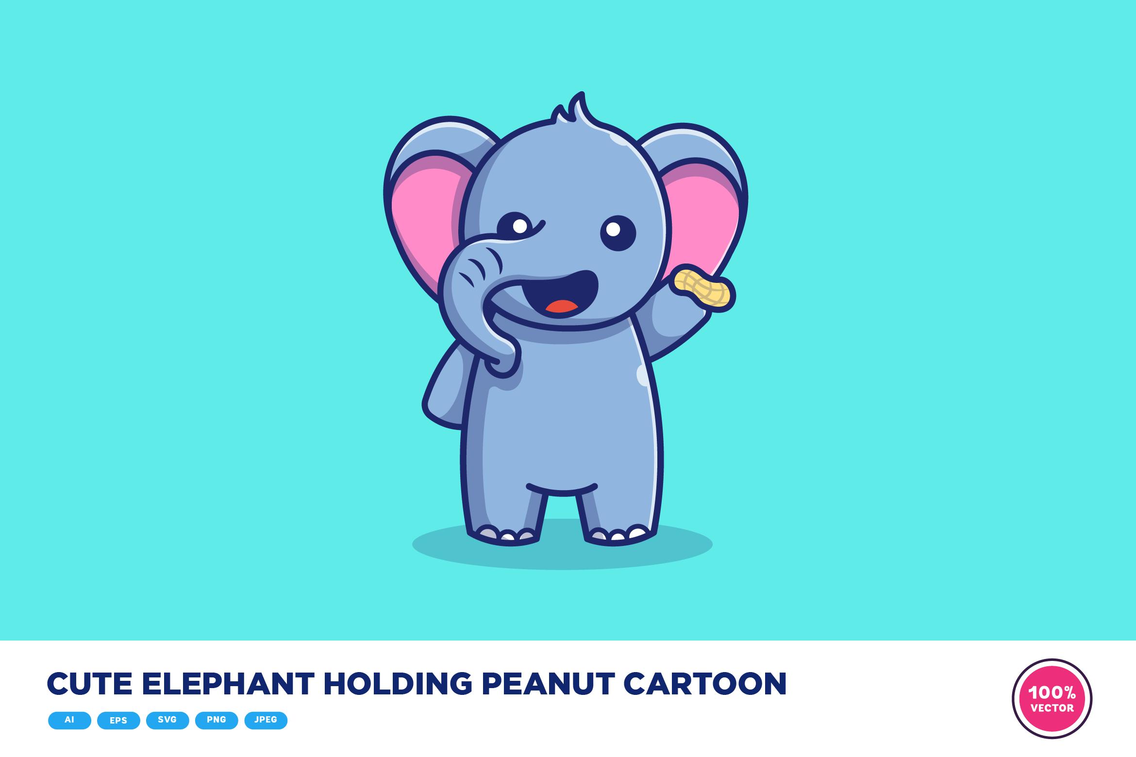 Cute Elephant Holding Peanut Cartoon