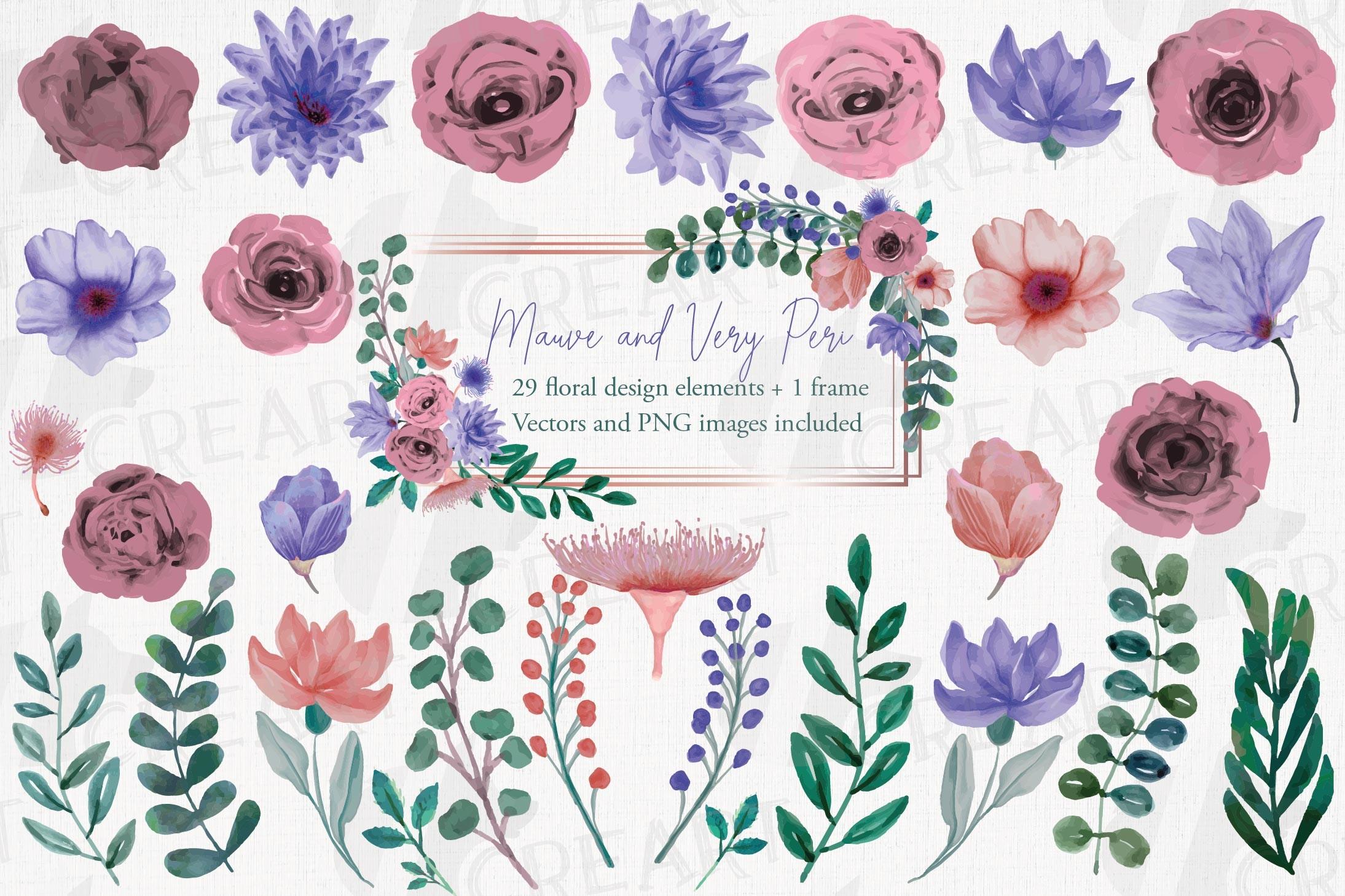 Watercolour Mauve and Very Peri Flowers