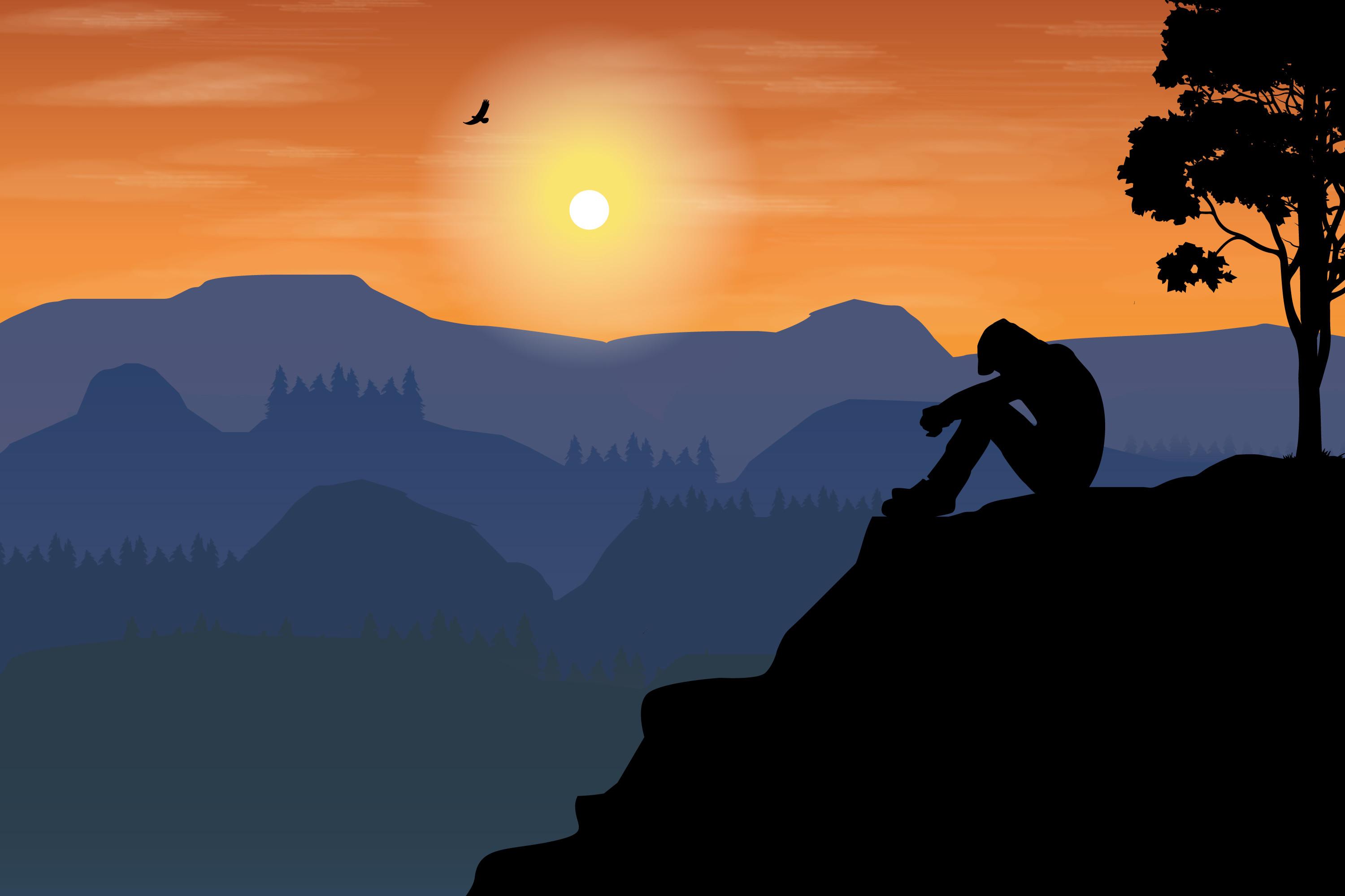 Man and Mountain View Silhouette