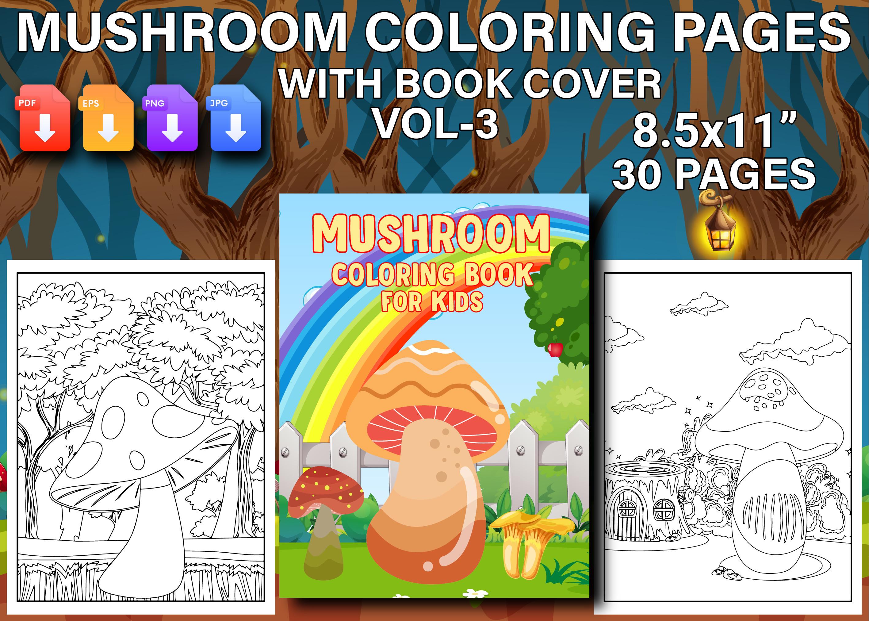 Mushroom Coloring Pages with Book Cover