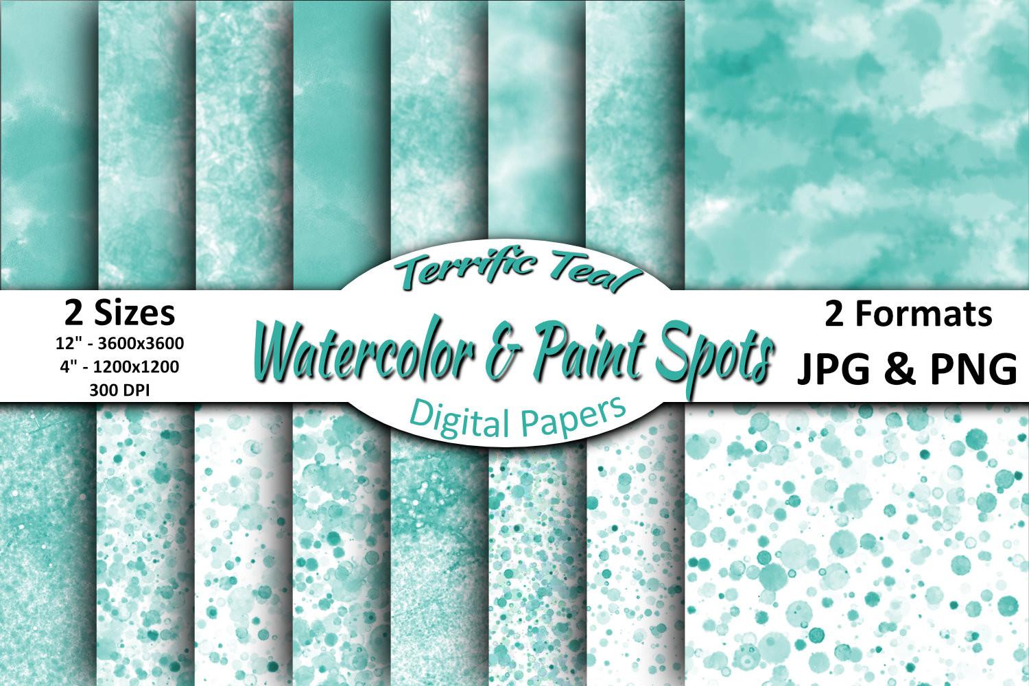 Teal Watercolor & Paint Spots Papers