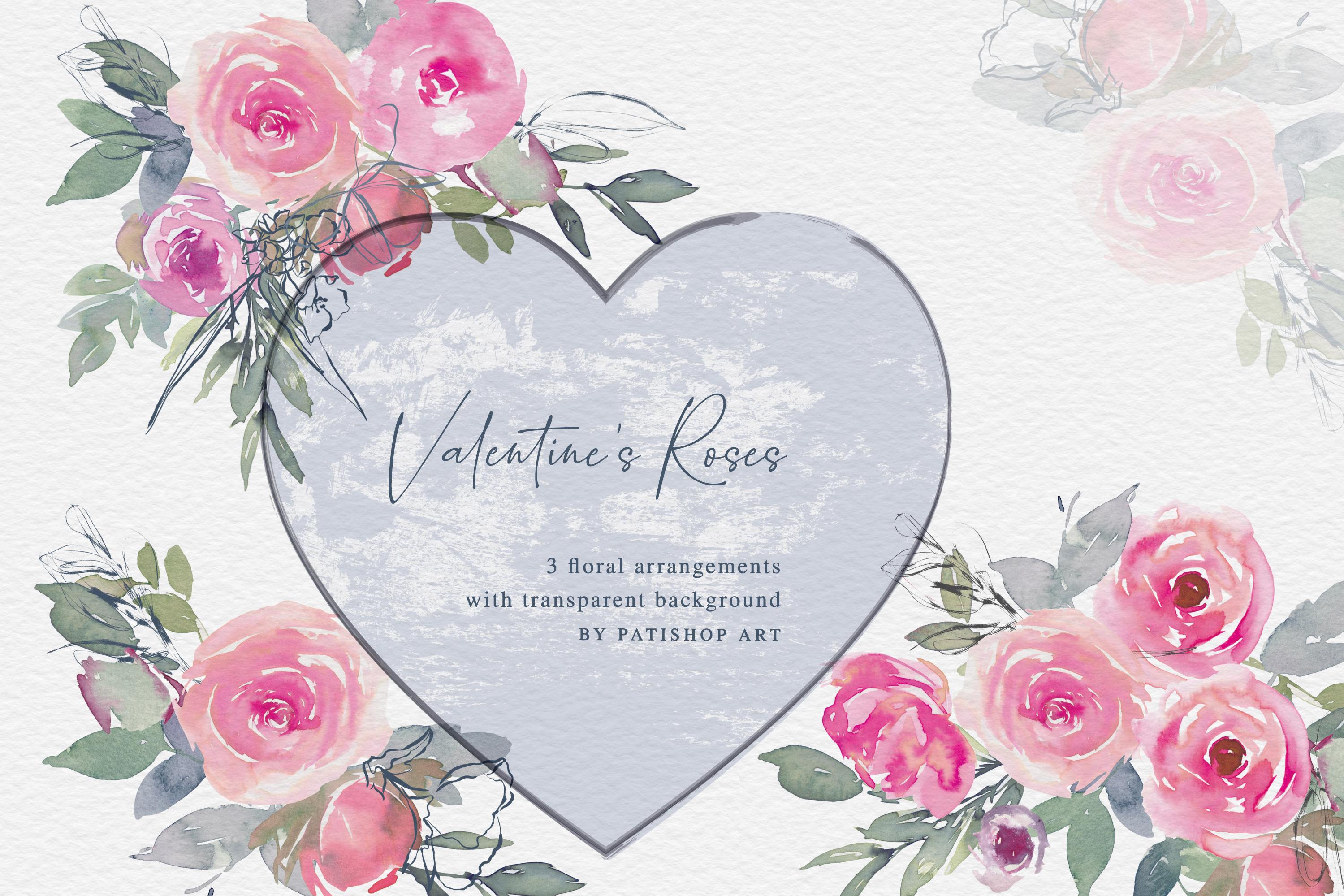 Valentine's Roses Watercolor Clipart