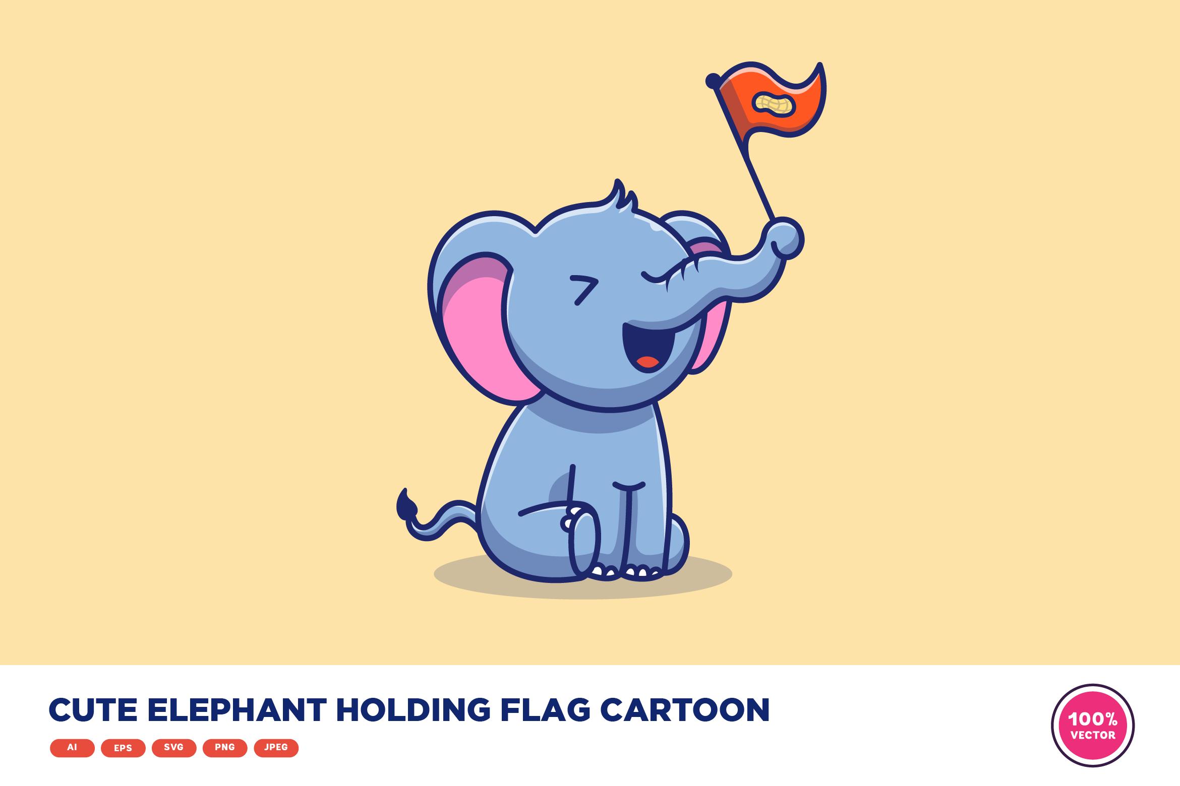 Cute Elephant Holding Flag Cartoon