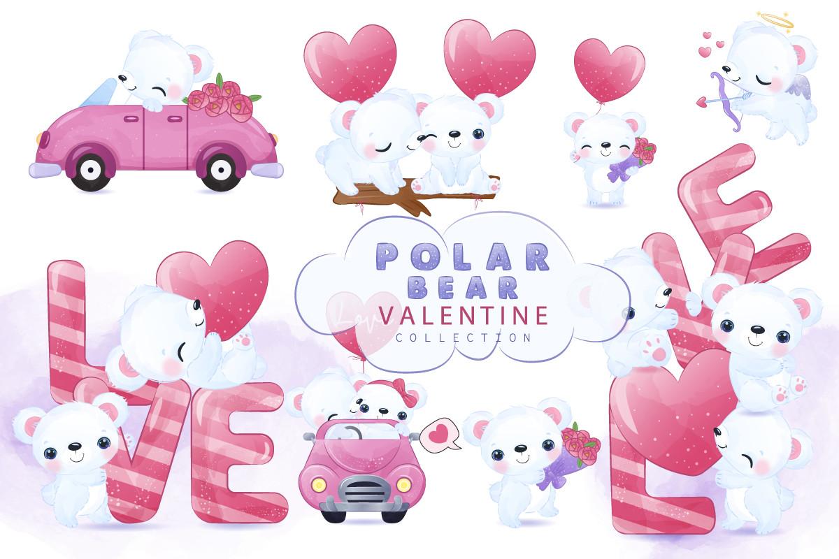 Cute Valentine Polar Bear Clipart Set