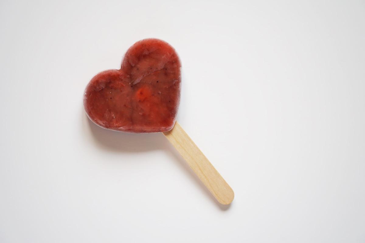 Heart-shaped Fruit Smoothie Popsicle or Ice Lolly or Ice Pop