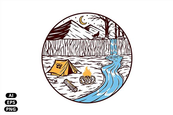 Camping by the River Illustration
