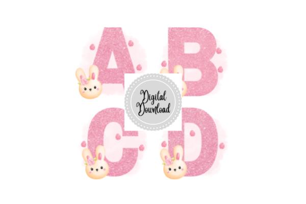 Glitter Easter Bunny Alphabet Clipart