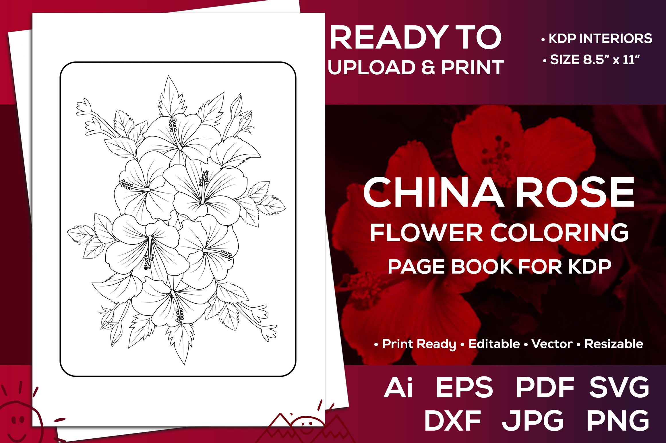 Free Flower Coloring Pages of China Rose