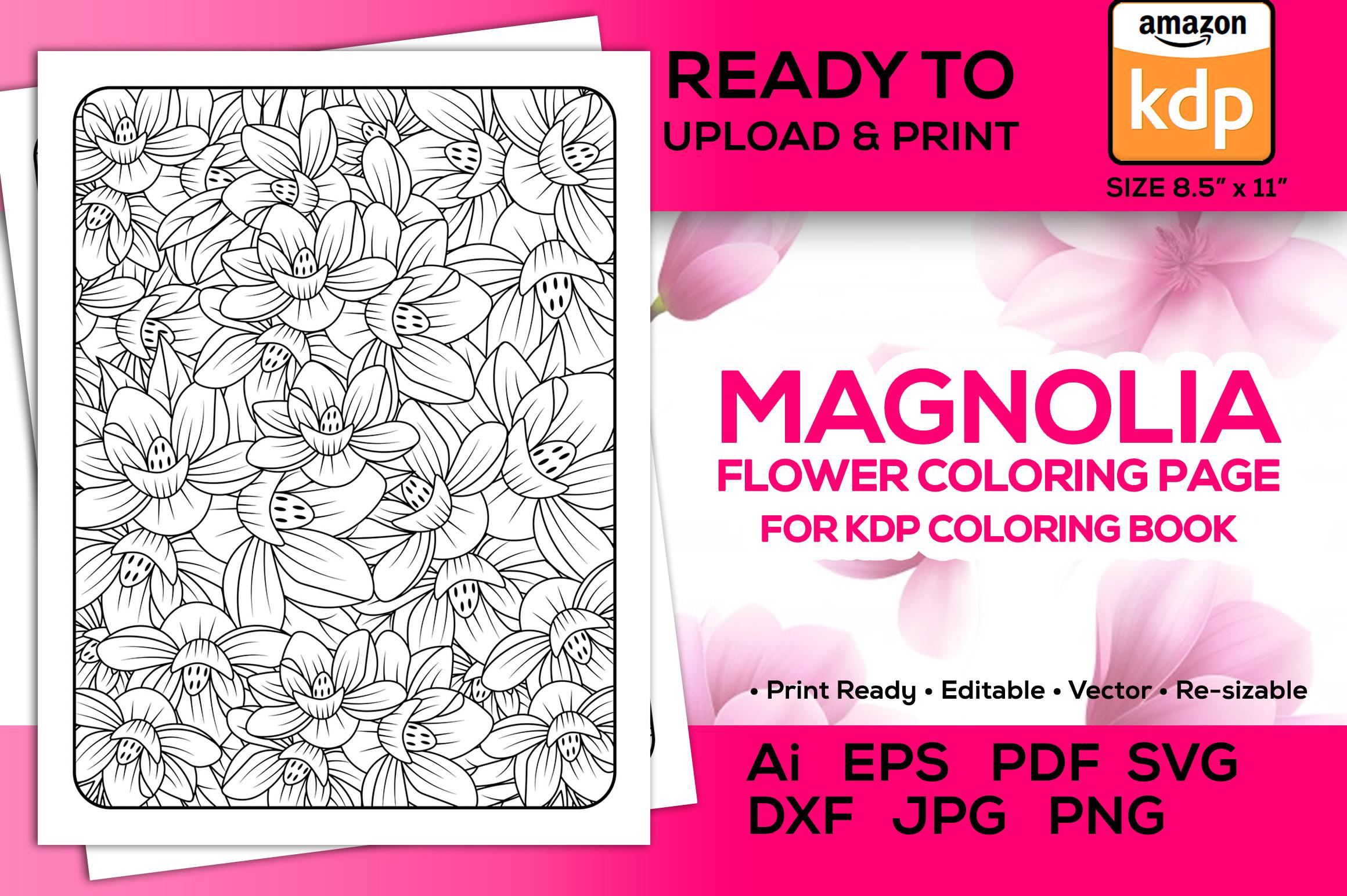 Magnolia Flowers Coloring Pages Kdp Book