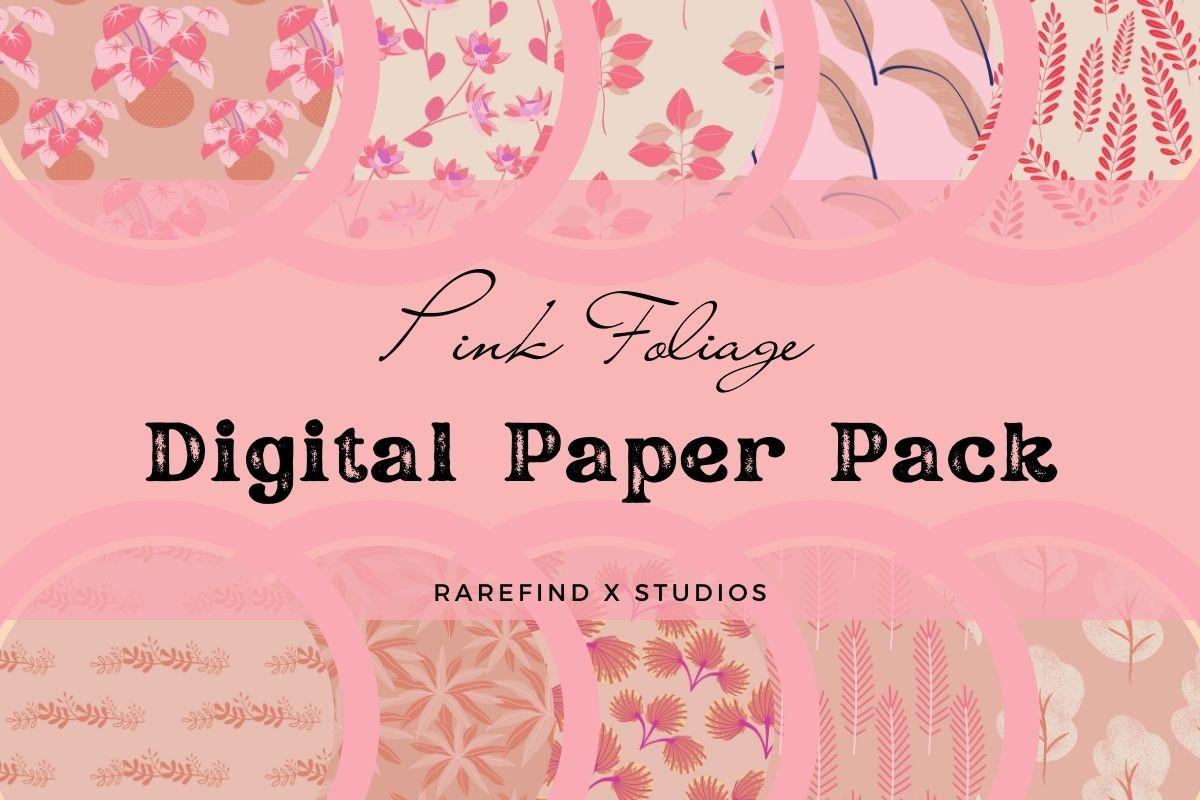 Pink Foliage Digital Paper Pack Seamless