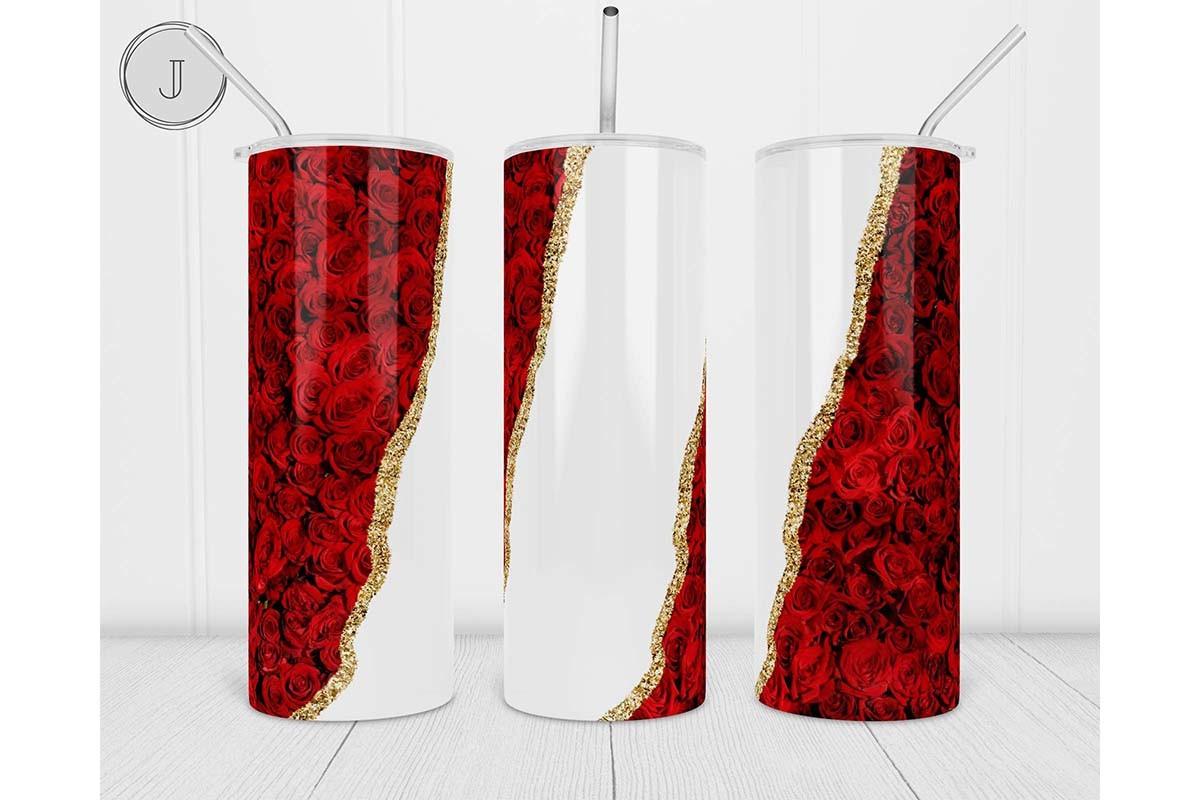 20oz Red Rose Tumbler Add Your Text Wrap