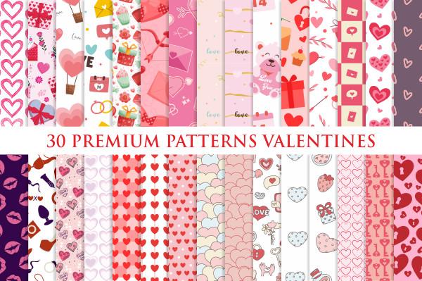 30 Pack Digital Paper Pattern Valentines