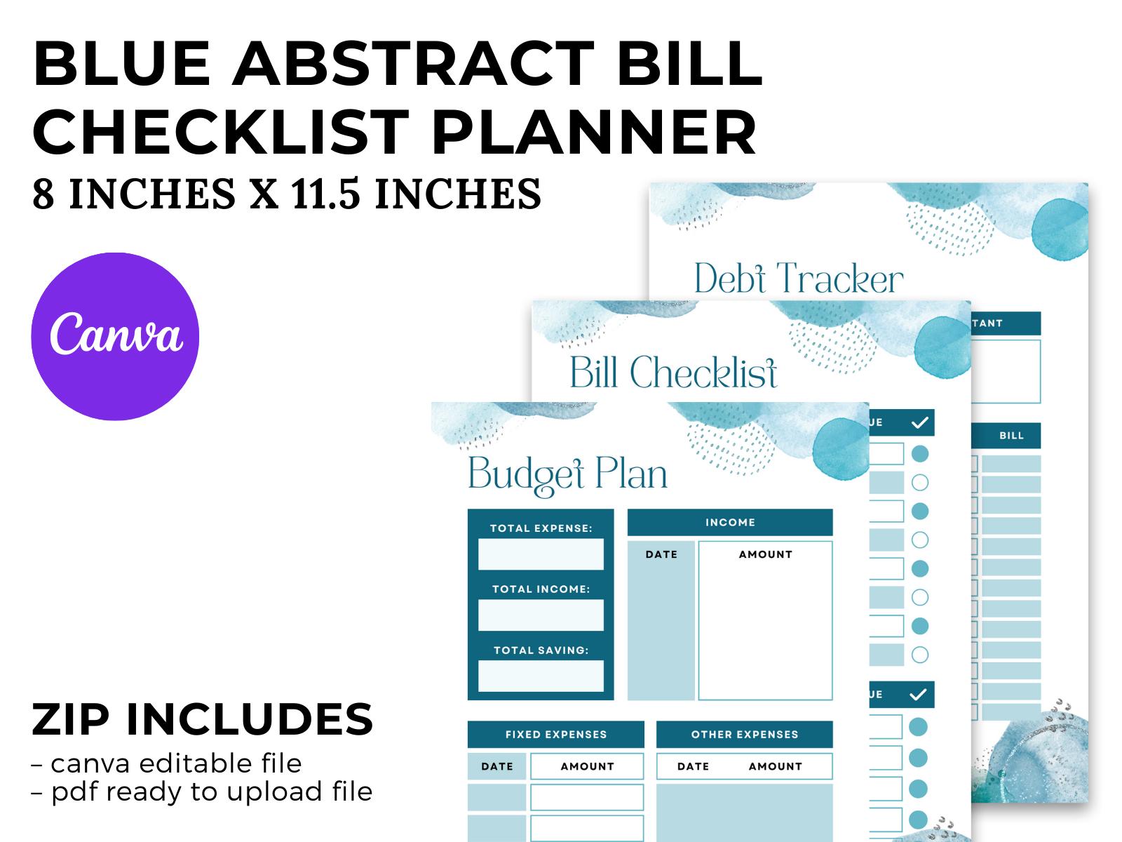 Blue Abstract Bill Checklist Planner