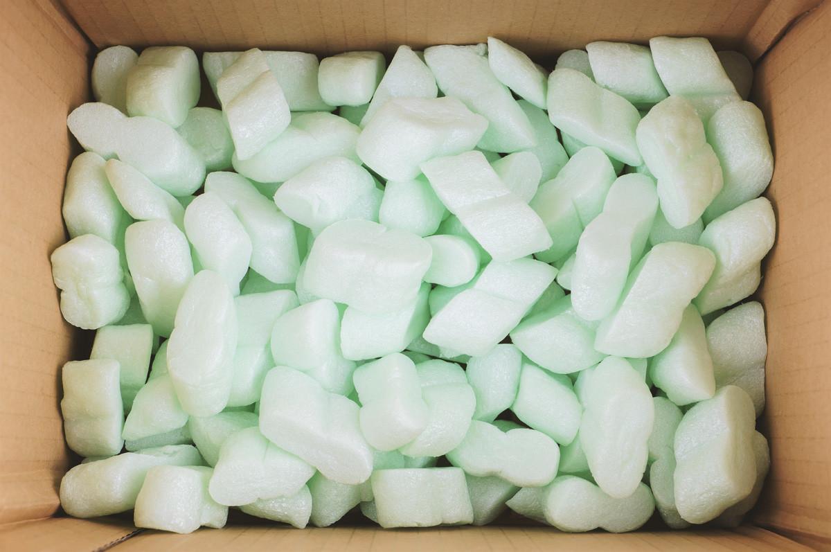 Box Filled with Polystyrene Foam Peanuts