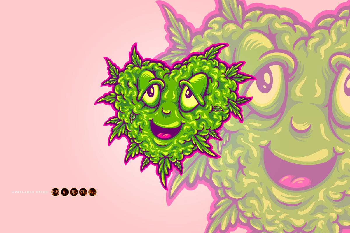 Cute Green Cannabis Leaf Smile Heart SVG