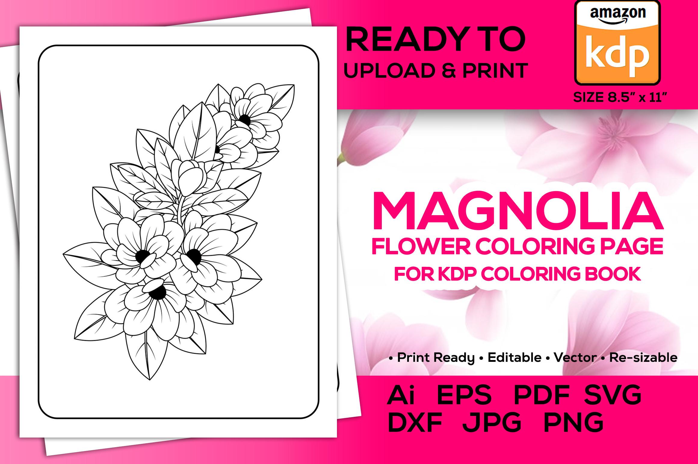 Magnolia Flowers Coloring Pages Kdp Book