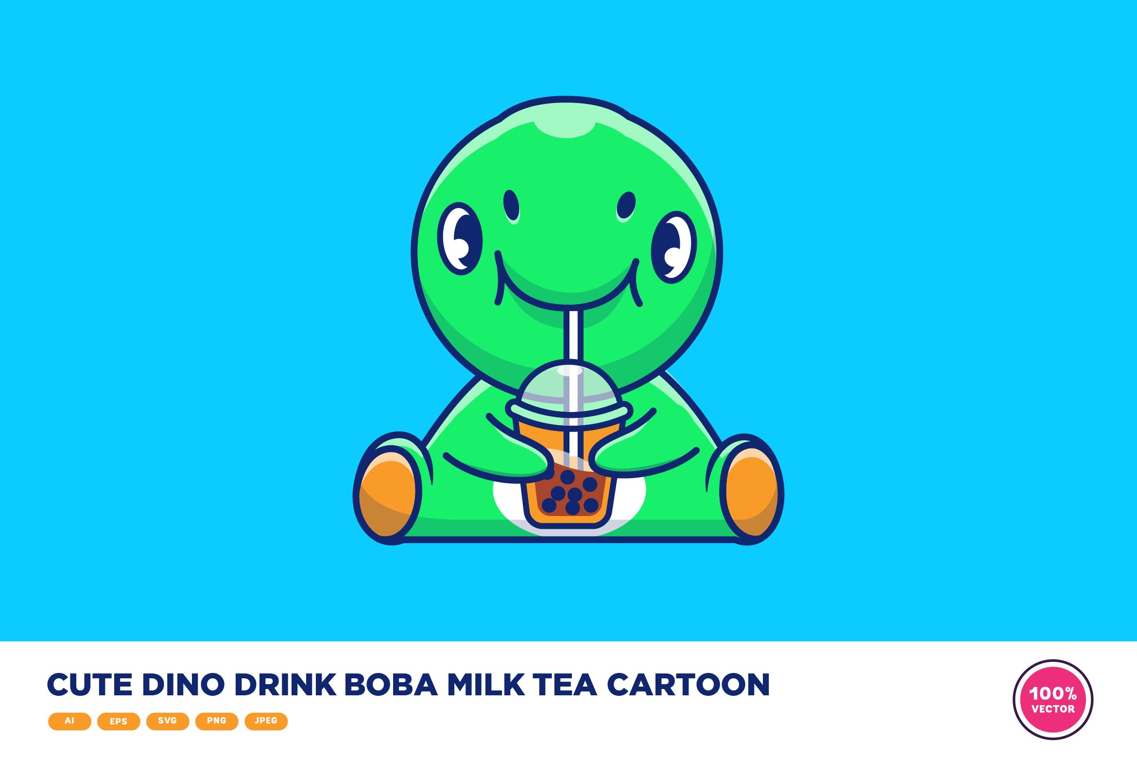Cute Dino Drink Boba Milk Tea Cartoon