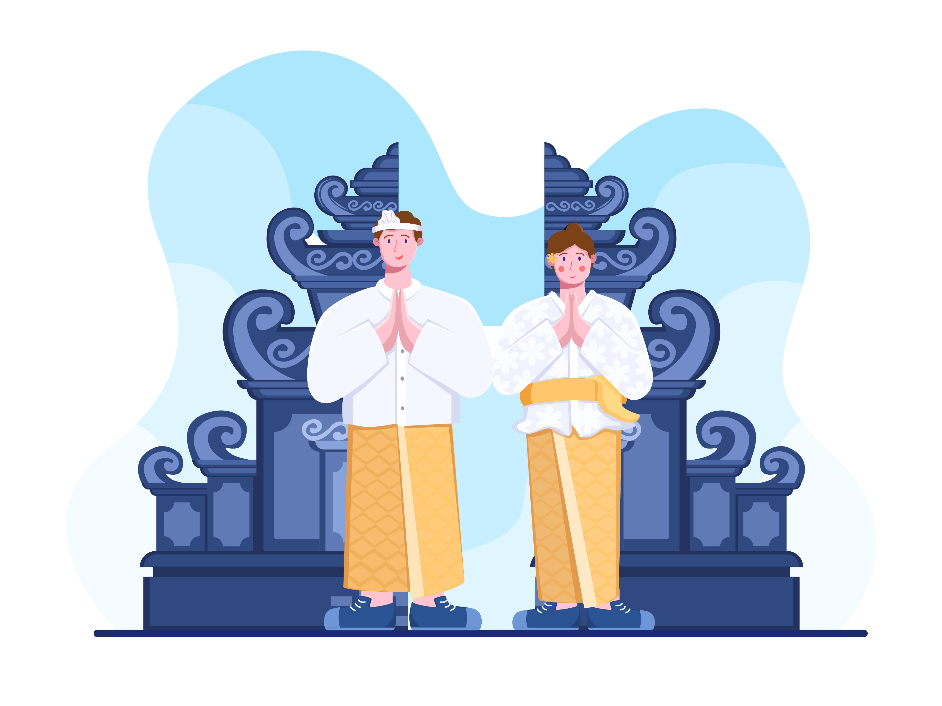 People Wear Traditional Balinese Clothes