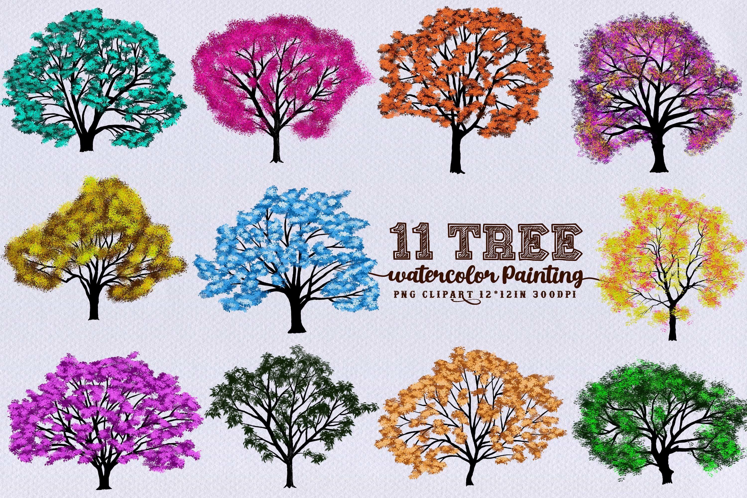 Tree Watercolor PNG ClipArt Digital Set