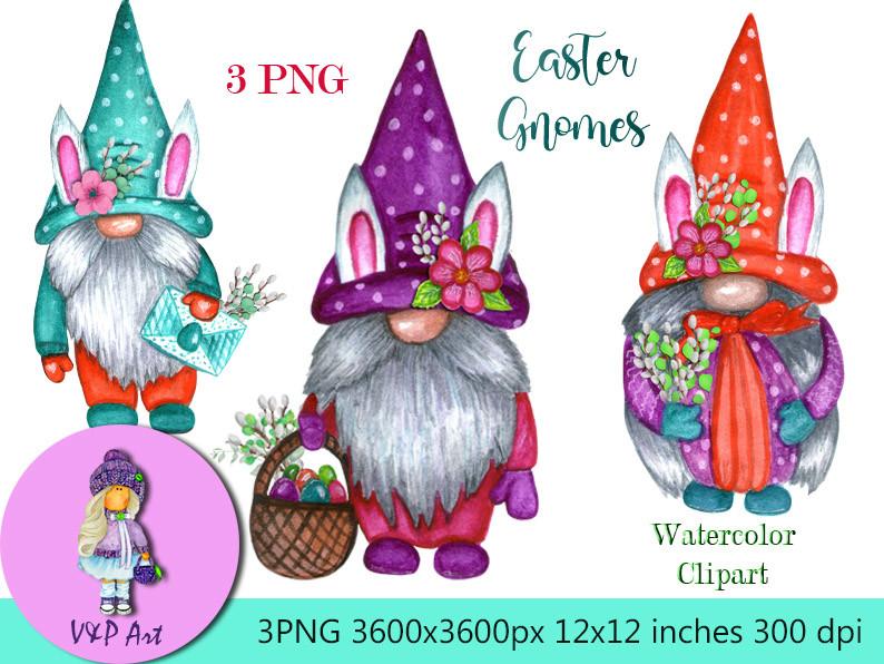 Watercolor Easter Gnomes Clipart