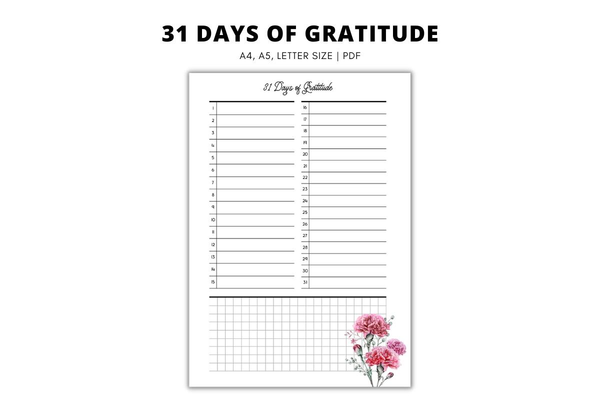 31 Days of Gratitude Planner Template