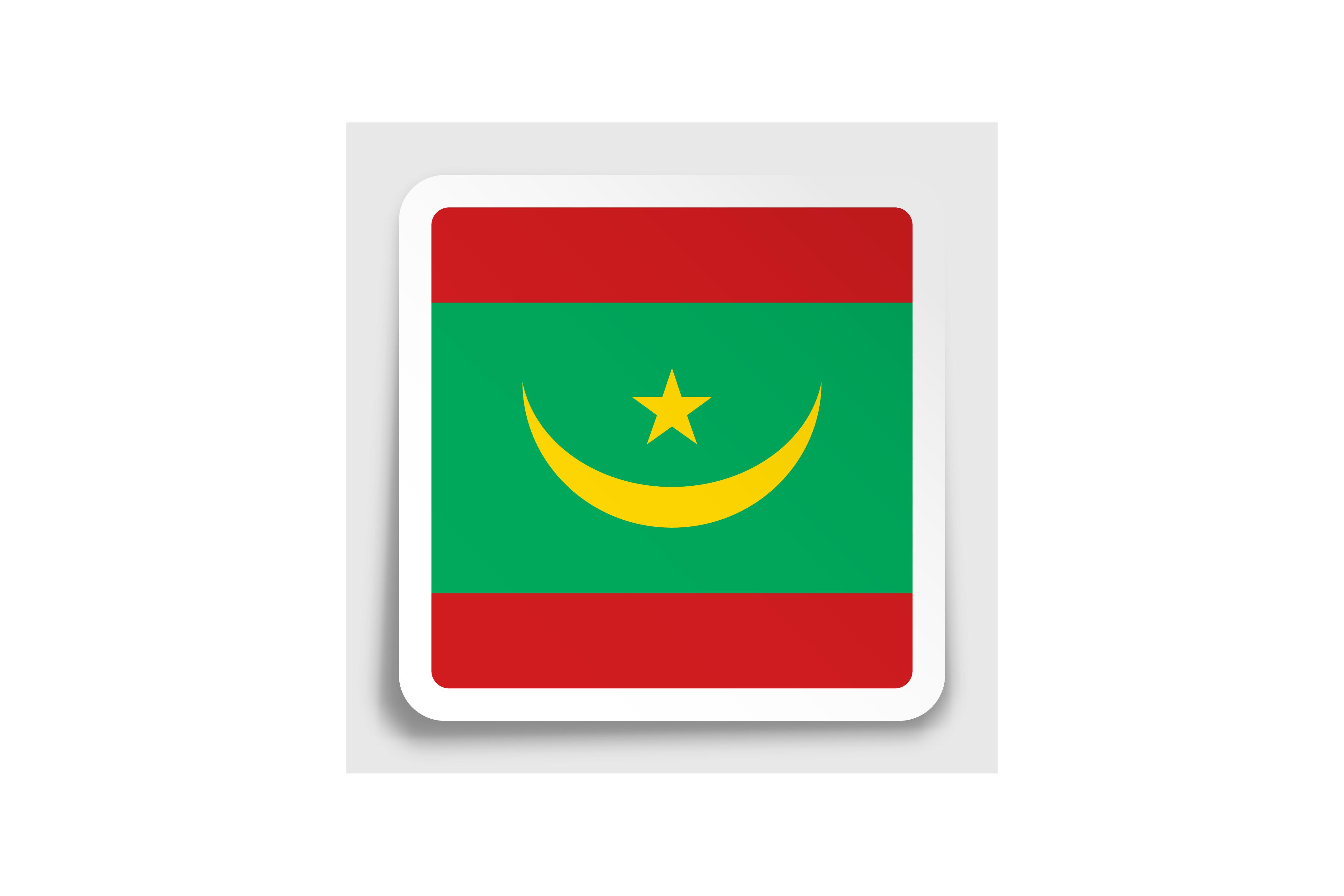 Mauritania Flag Icon on Paper Square Sti