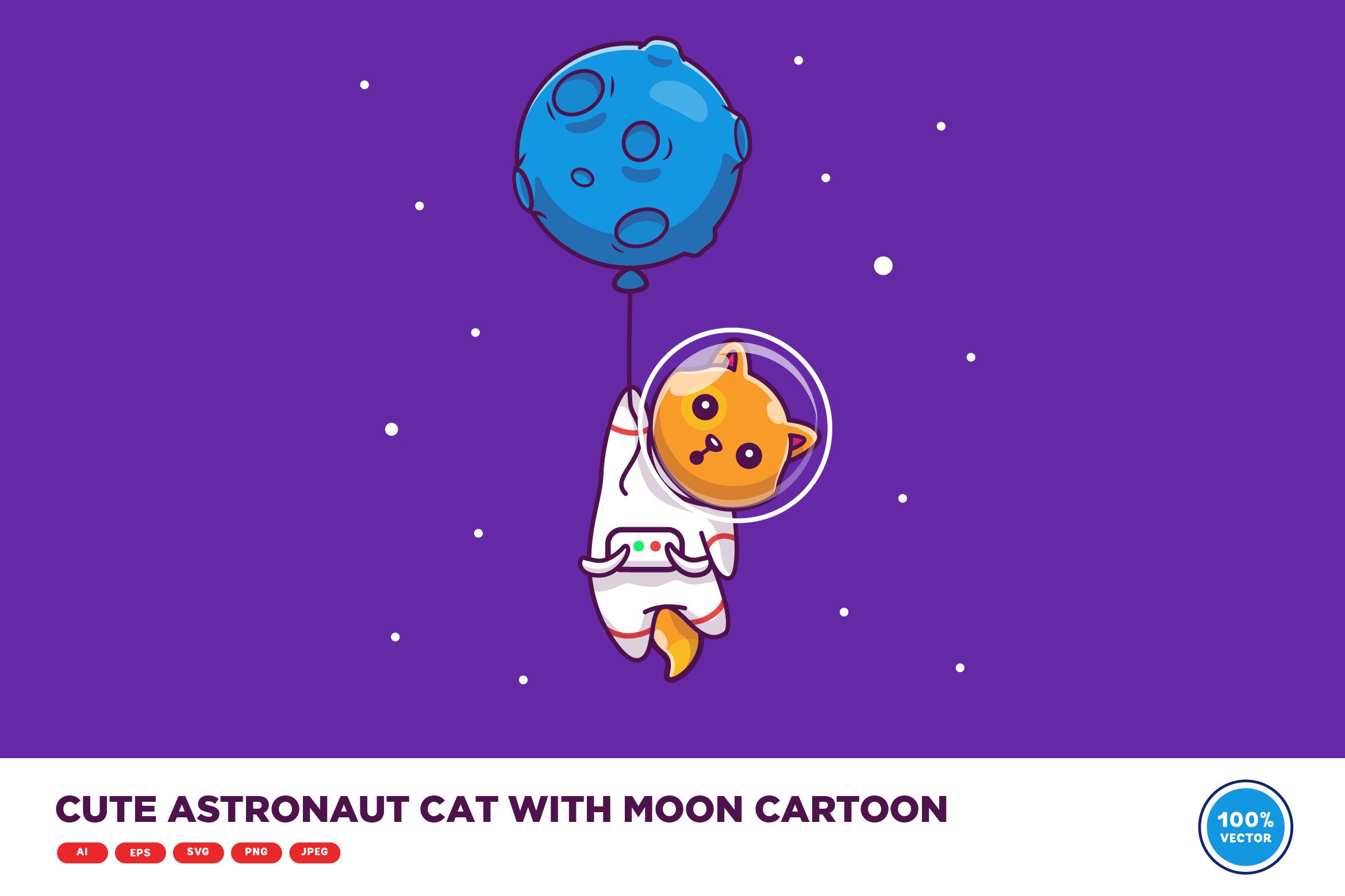 Cute Astronaut Cat with Moon Cartoon