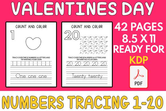 Valentines Day Numbers Tracing 1-20 KDP