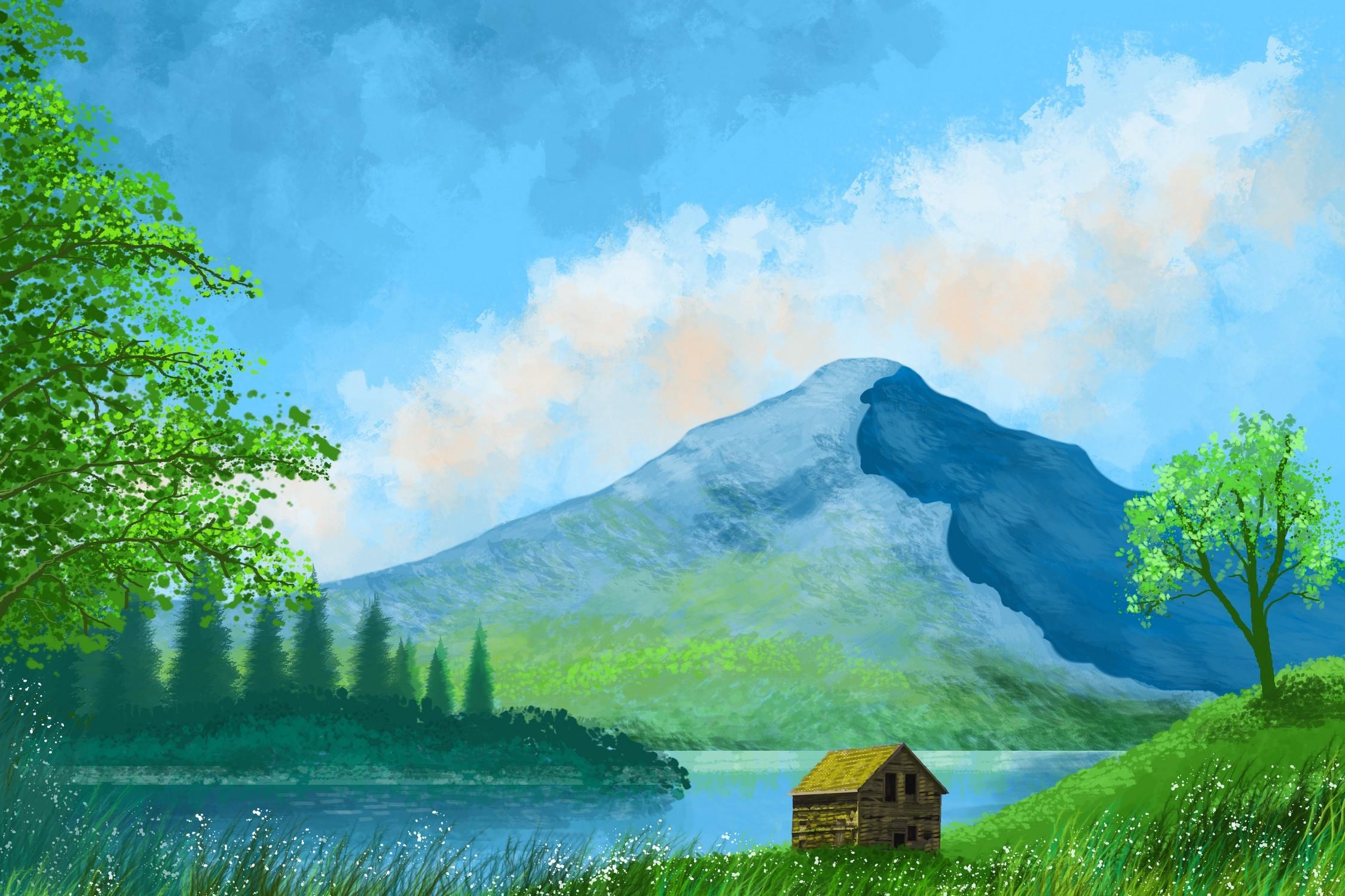 Illustrated Nature Landscape - Cabin